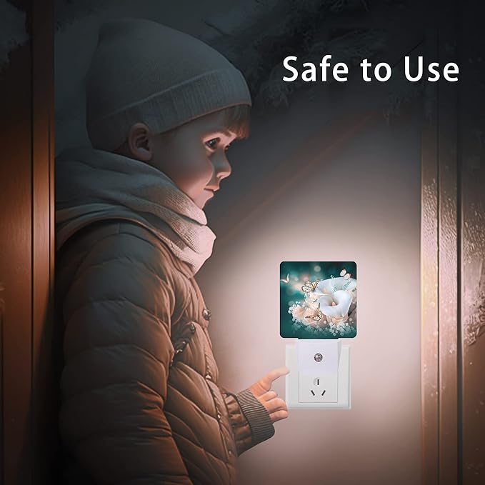 Yellow Roses and Butterfly Night Light,Flower Butterflies Spring Night Lights Plug into Wall Dusk to Dawn Sensor Led Lamp for Women Men for Stairway/Hallway/Bedroom,0.5W