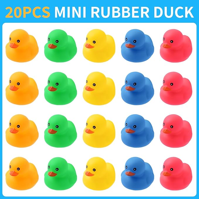 20Pcs Yellow Rubber Ducks Bath Toys, 5 Colors Bathtub Floating Squeaky Duck Bulk Baby Preschool Bath Toy for Baby Shower Infants Kids Toddler Birthday Party Decoration Gift(Large)
