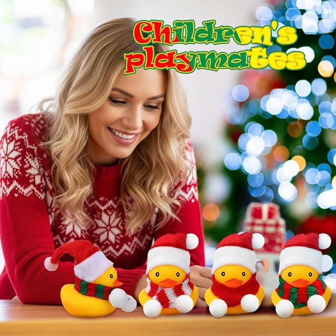 Funtery 12 Pcs Christmas Rubber Ducks Bulk with Xmas Hats and Scarf Mini Bath Rubber Ducky Showers for Xmas Winter Holiday Celebration Party Favors Stocking Stuffers Birthday Gift Exchange