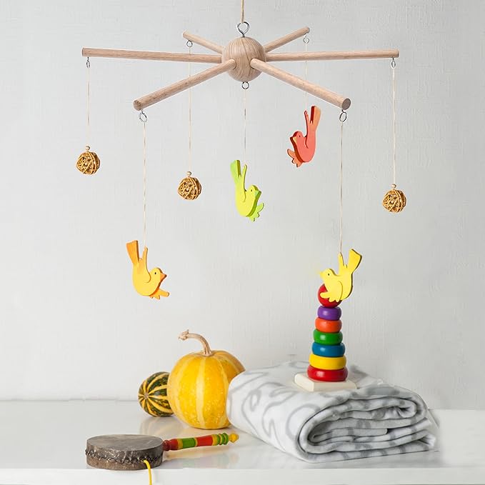 DIY Baby Mobile Kit, Hanging Frame Hanger for Crib, Decorative Natural Wooden Wind Chime Equipment for Infant Boy Girl Home Nursery Bedroom Ceiling Wall Balcony, Craft, Toy Bell Accessories Decor, N