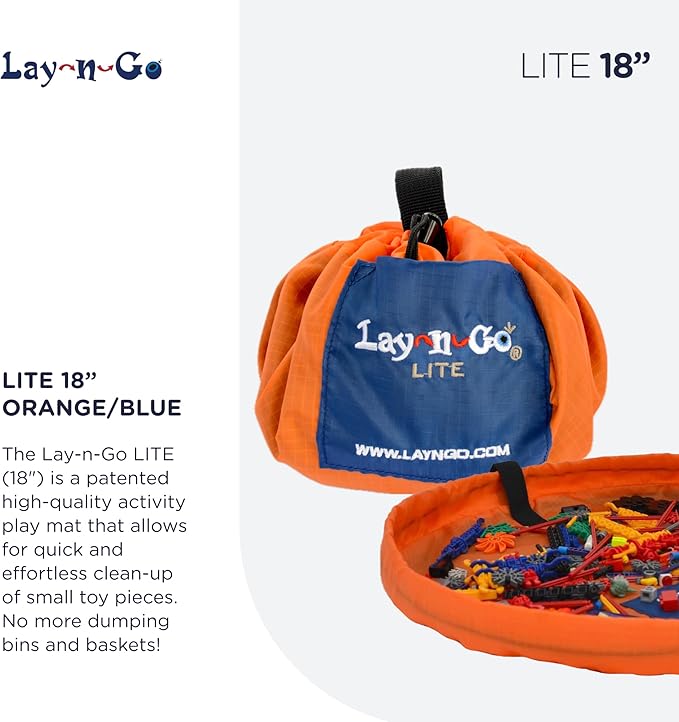 Lay-n-Go 2-in-1 Small Portable Drawstring Toys Storage Organizer and Play Mat for Room and Travel, Made for Kids and Toddlers with a Durable Patented Design