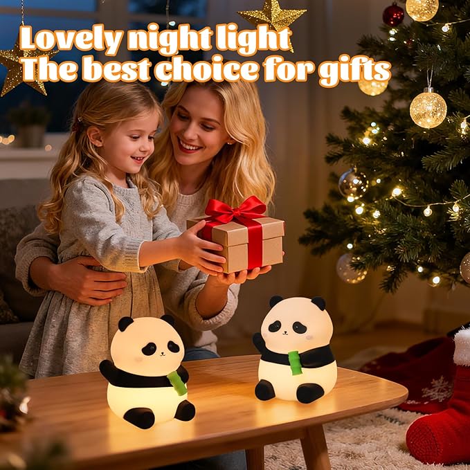 Panda Night Light, Silicone Lamp – Tap-Control Dimmable, 10H High/50H Low Battery Life, Soft Light for Breastfeeding Nursery, Cute Panda Gifts for Kids Boys Girls, Bedside Desk Decor