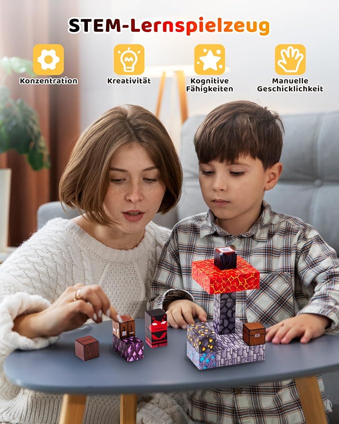 115PCS Magnetic Blocks - Building Toys for Boys Girls 3+, with 20 Unique Patterns, Lava Rivers, Volcanoes, & Dragons, STEM Sensory Toys for Kids Boys Girls Ages 3 4 5 6 7 8 9 Birthday Gifts