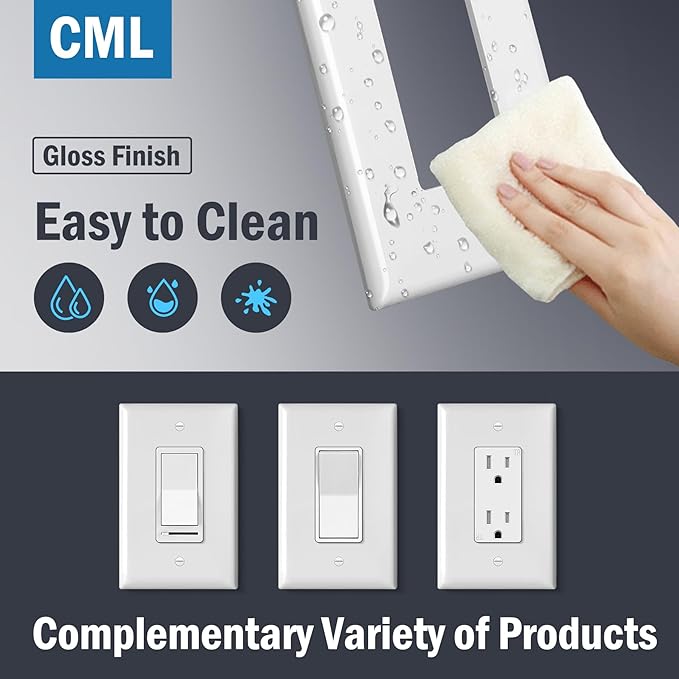 CML Jumbo Decorator Wall Plate, 6 Pack Oversized Electrical Outlet Receptacle Covers, 1-Gang White Switch Plates, Over-Size 3.5” x 5.5”, Impact Resistant, ETL Listed