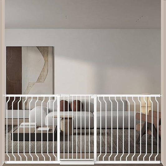 ALLAIBB White 40.55" Extra Tall Wide 76.77-84.65" Baby Gate Pressure Mounted Walk Through Child Kids Safety Toddler Tension Pet Dog Gates with Extension for Doorways Kitchen