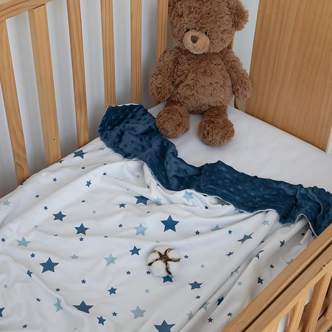 Baby Blankets for Unisex Boys Girls, Soft Nursery Crib Blankets with Dotted Fleece Back for Newborns Toddlers 30x40 Inch Blue Star Bed Throws