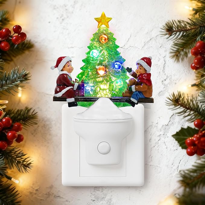 Christmas Tree Night Light Plug into Wall USB Portable Christmas Decorative Night Light Decoration for Kids Adults Bedroom Kitchen Living Room Holiday Decor (Children Seesaw)