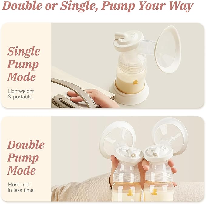 Snow Bear Electric Breast Pump, 4 Pumping Modes & 9 Intensity Levels, Portable Split-Tube Design for Double/Single Use 2500mAh Battery, Fast Charging, Quiet & Easy to Clean
