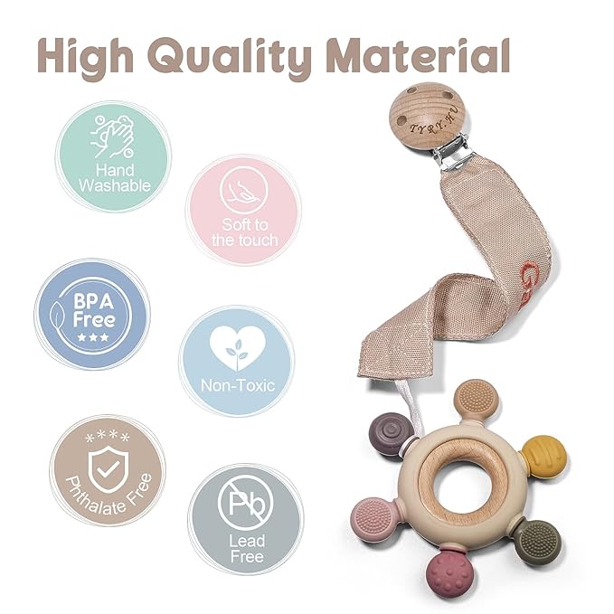 TYRY.HU Personalized Pacifier Clip with Name, Embroidery Pacifier Holder for Baby Girls and Boys, Neutral Binky Clips Universally Fit All Pacifiers & Baby Toys, Baby Gift, 2 Pack(Pink, Khaki)