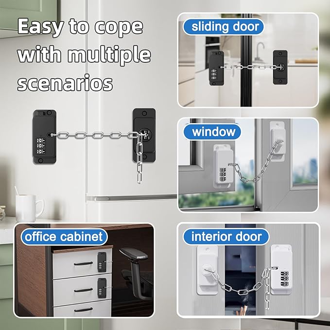 Child Proof Door Lock (2 Pack), Door Locks for Kids safety & Window Locks, for Fridge Lock, Cabinet Locks, Cat Door Latch and Baby Proofing, Strong non-marking Adhesive No Drilling (White)