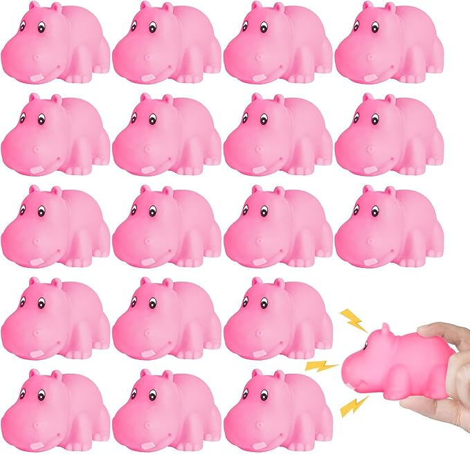 18 Pcs Pink Rubber Hippo Baby Bath Toys,Cute Floating Animal Squirt Toys,Fun Water Squirting Bathtime Play for Toddlers,Perfect for Bathtub,Pool,Summer Beach Decor & Party Favors