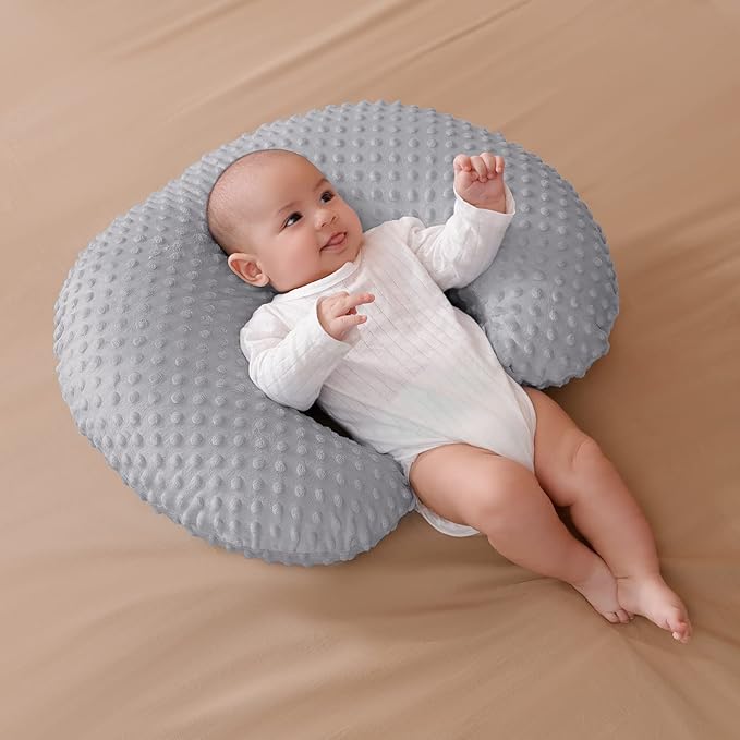 Nursing Pillow and Positioner with Cover for Breastfeeding and Bottle Feeding, Propping Baby, Tummy Time, Baby Sitting Support, Awake-Time Support (Grey, 22" x 17.7" x 5.9")