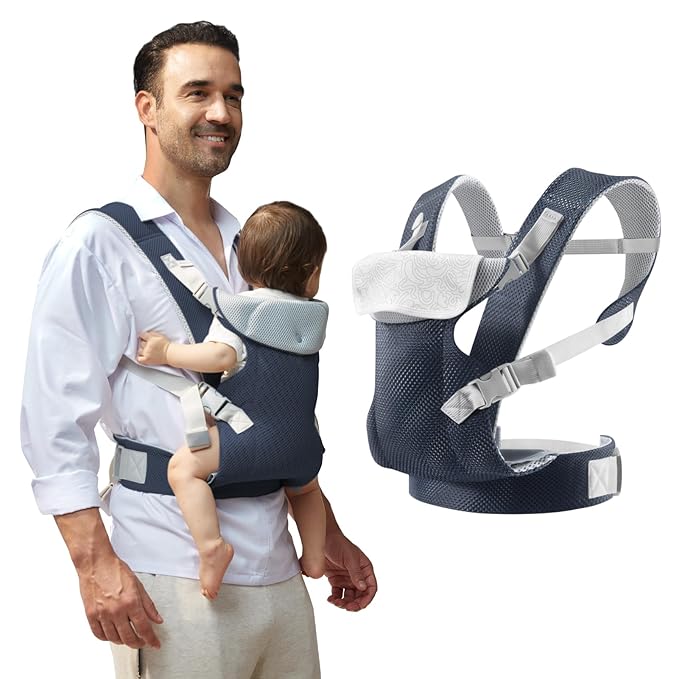 IULONEE Baby Carrier Newborn to Toddler, Ergonomic Baby Carrier Adjustable Toddler Carrier for Newborn Baby Carrier Sling Infant Portable Front & Back Backpack Carry Within 33lbs Navy Blue