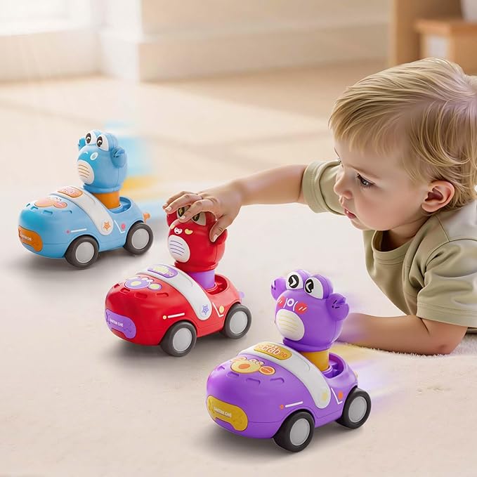 iPlay, iLearn Press to Go Crab Car Toys Set for Toddlers 1-3, Baby Push Go Friction Racing Cars, Infant Play Vehicle Set, 1st Birthday Gift for 12-18-24 Months, 1 2 3 One Yrs Old Boys Girls Child Kid