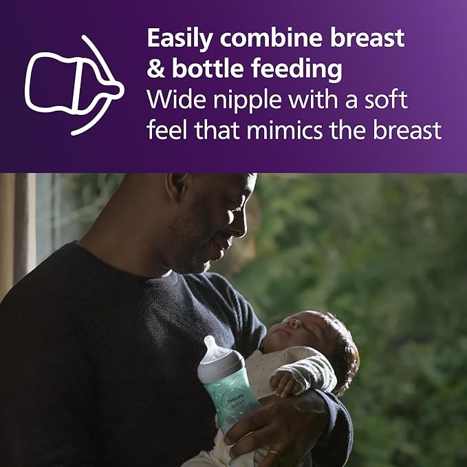 Philips Avent Natural Baby Bottles with Natural Response Nipples (Medium Flow, Flow 3), 9oz, Teal, 4-Pack, SCY903/44