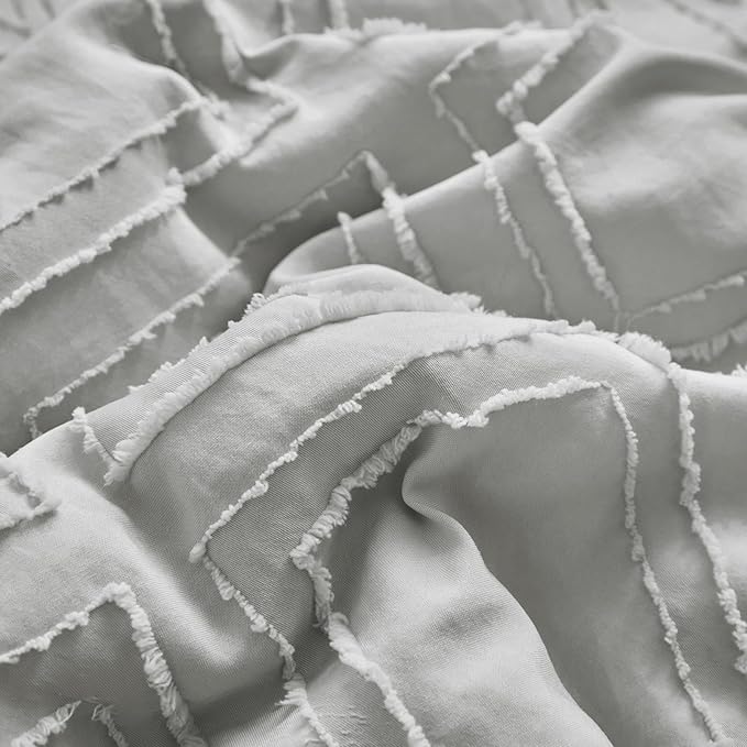 Mini Crib Bedding Set 3 Pieces Baby Boho Quilted Tufted Ruffles Comforter with Fitted Sheet and Ruffled Bed Skirt - Cute Shabby Baby Bedding Fits Mini Crib Only Light Gray