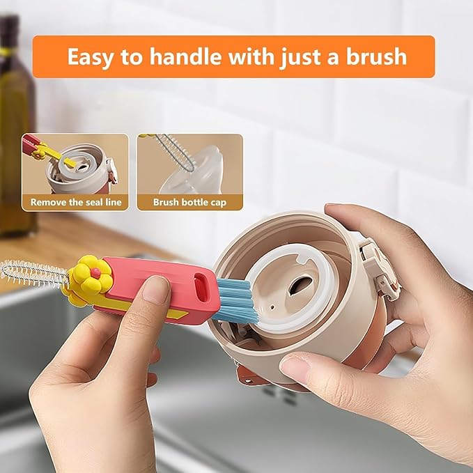Mini Bottle Brush- Deep Clean Bottle Necks, Straws & Cup Lids, 3-in-1 Tight Space Scrubber for Water Bottles, Travel Mugs, Home Kitchen&Office. Dishwasher Safe(Grren2)
