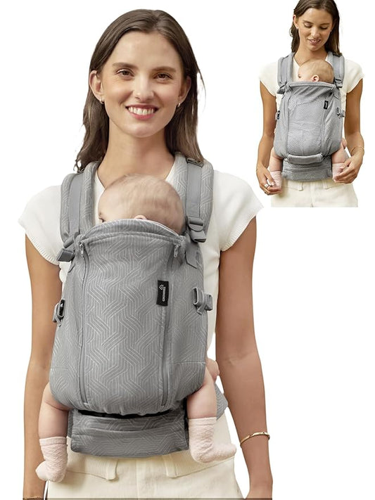 GROWNSY Baby Carrier, All Season Design with Adjustable Mesh Panel, Ergonomic Baby Carriers with Lower & Upper Buckle, Newborn to Toddler (7-44lbs), Hands-Free Parenting, Grey