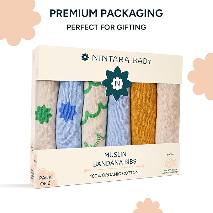 Bandana Bibs - 100% Organic Premium Muslin Cotton, 7-Layers for Drooling, Teething, Feeding