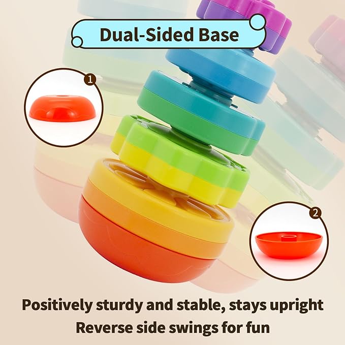 Educational Baby Spinning Stacking Toy, Stacking Rings Baby Toy, Montessori Learning Toys for Toddlers, Fine Motor and Sensory Toys for Kids, Gift for Baby Girls Boys Age 12+ Months