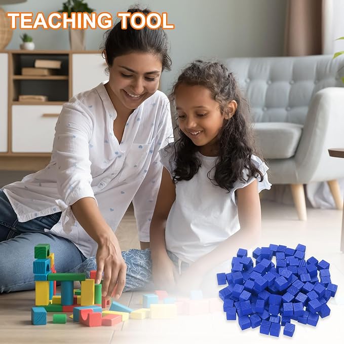 uxcell 300Pcs Wood Blocks for Crafts, 1cm Unfinished Wood Cube Solid Wooden Blank Square Block for DIY Craft Projects Personalized Gifts, Blue