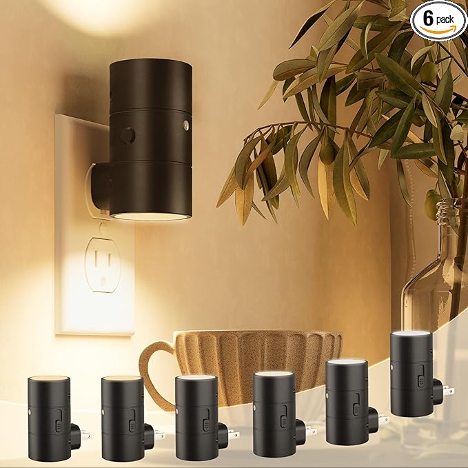 NIORSUN Night Lights Plug into Wall, Dimmable with 3 Color Modes & Auto On/Off Sensor, Ultra-Slim Nightlight for Hallway, Bathroom, Bedroom, Nursery, Kitchen (6 Pack, Black)