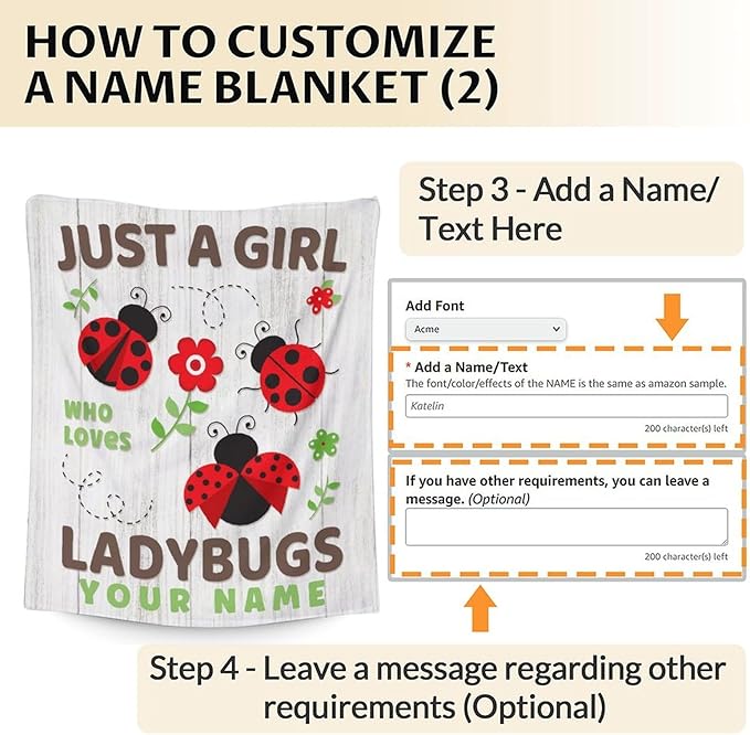 Personalized Ladybug Gifts for Kids - 30 x 40 Inches Cute Lady Bug Blanket for Girls - Grey Plush Warm Decor for Crib, Lap