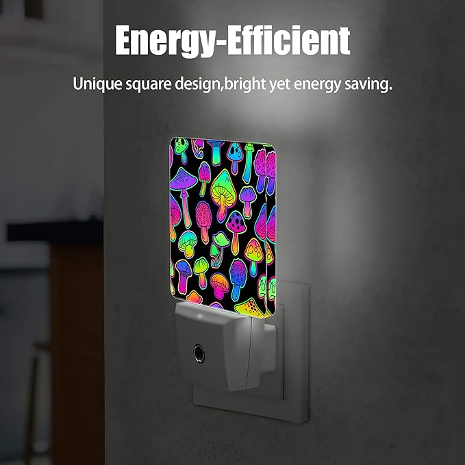 Bright Psychedelic Colors Mushrooms Night Light Plug in Wall Lamp Smart Dusk to Dawn Sensor for Home Decorative, Kids Room Bedroom Bathroom Kitchen Hallway Gifts
