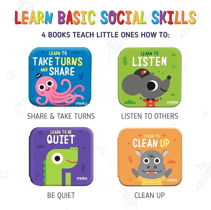 merka Learning Tub Bath Book Set for Toddlers - 6 x 6 in, Multicolor, 4-Pack - Baby Bath Toy for 3 Year Old - Waterproof Floating Bathtub Toys