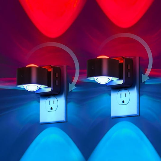 Briignite Night Light Projector, RGB Color Changing Night Light for Kids, 180° Rotating Night Lights Plug into Wall, Dusk to Dawn Sensor, RGB Ambient Lighting for Gaming Room Bathroom Gifts, 2 Pack