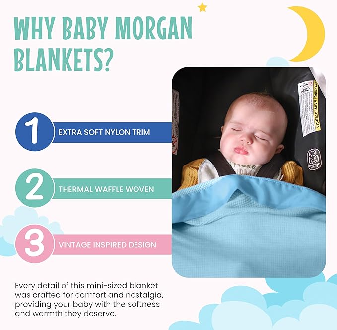 Thermal Waffle Knit Baby Blanket - Soft Breathable Mini Blanket for Newborns and Infants - Toddler Blankey for Strollers, Travel, Naptime, Nursery and More - 18" x 20" (Blue, Nylon Trim)