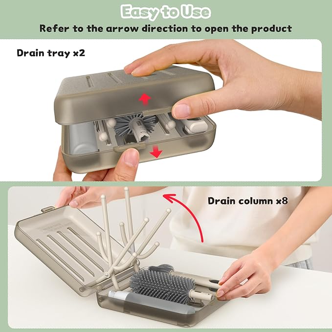 Bottle Brush Set, Portable Bottle Washing Kit,Travel Baby Essentials Silicone Bottle Cleaning Brush with Box, Bottle Cleaning Tool for Home and Travel