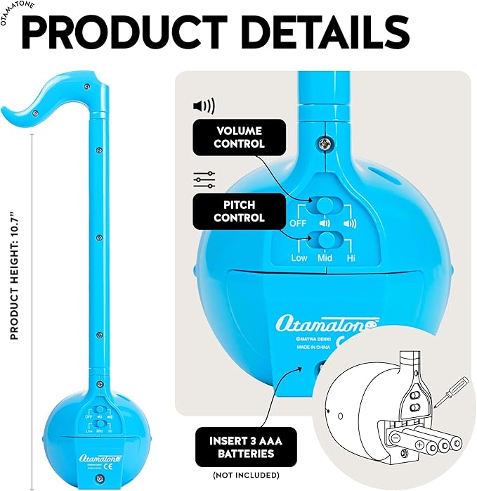 Otamatone Japanese Electronic Musical Instrument Portable Music Synthesizer from Japan by Maywa Denki Studio, Award Winning, Educational Fun Gift for Children, Teens & Adults - Blue