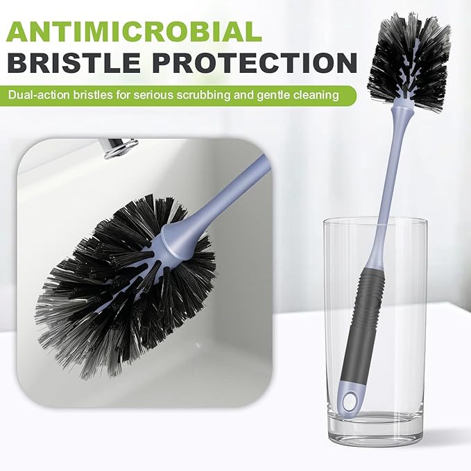 Long Handle Bottle Brush, Reusable Water Bottle Cleaner Brush, Flexible Scrub Brush for Water Bottles, Glasswares, Mugs, Thermos, Black, 2 Pack