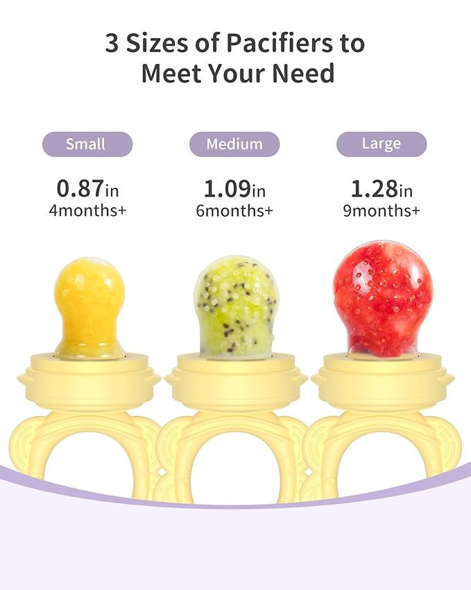 Silicone Baby Fruit Food Feeder (2 Pack) with Freezer Nibble Tray, Breastmilk Popsicle Molds for Baby Teething Relief, Feeder for Safe Infant Self Feeding, BPA Free, Dishwasher Safe (Yellow)