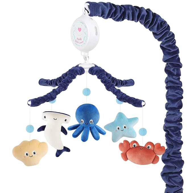 Ocean Crib Mobile for Boys & Girls – Sea Animals Baby Mobile for Crib with Upgraded 3-Mode Music Box, Blue Nursery Mobiles, Fits Standard Cribs