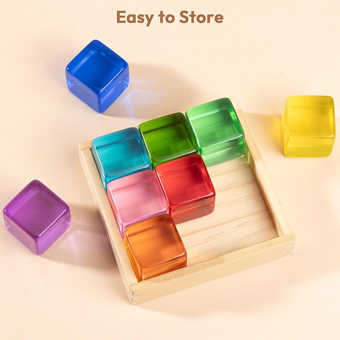 Woodtoe Large Building Blocks for Toddlers, 18 Month Old Toys, Montessori Toys for 1.5 2 3 4 Year Old Boys Girls, Big Rainbow Acrylic Blocks Set, Educational Toys STEM Sensory Gifts for Kids Age 2-4