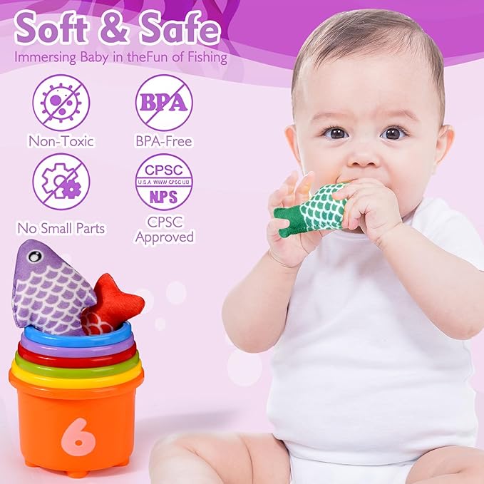 Montessori Toys for 1 Year Old Girl Gifts, 20PCS Pink Cloth Fishing Toy for Toddler 1-3, Fine Motor Skills Toy Sorting Learning Baby Toys 6-12-18 Months, One Year Old Girl Boy Birthday Gifts