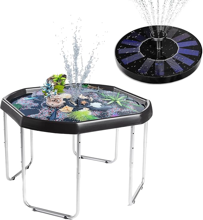Large Tuff Tray Set Solar Fountain Bundle, Sensory Tray Plus Stand, Sand and Water Table for Toddlers, Outdoor Water Table and Sensory Table, Kids Water Table, Tuff Tray for Sensory Play