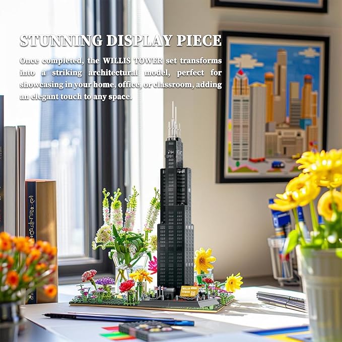 Chicago Willis Tower Model Building Blocks Sets Chicago Skyline Architecture Building Kits Famous Landmark Model Toys Gift for Adults Kids Teens 1241 PCS