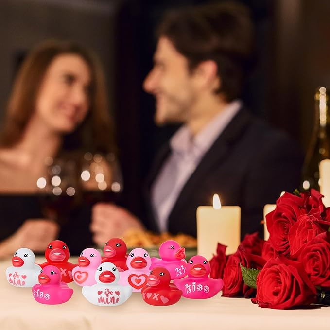 400 Pcs Valentine's Day Rubber Ducks Assorted Mini Rubber Duckies Pool Bath Ducks Toys for Party Favors Classroom Exchange Gifts