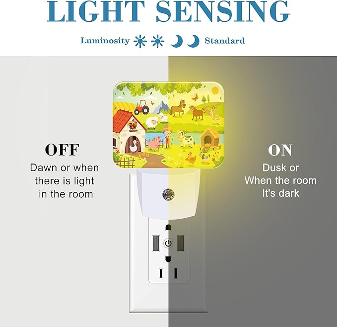 Cartoon Farm Life Night Light for Kids, Farm Animals LED Night Light Plug into Wall with Dusk to Dawn Sensor for Girls Boys Women Men Bedroom, Hallway, Kitchen, Bathroom, Stairs Decor
