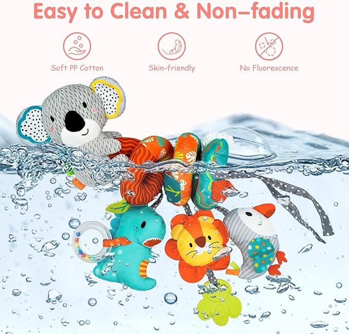 Car Seat Toys for Babies 0-6 Months, Newborn Toys Baby Toy 0-3 Months Stroller Toys, Infant Toy 0-6 Month for Carseat Stroller Crib with Mirror, Rattle, Teether for 0 3 6 9 12 Boys Girls