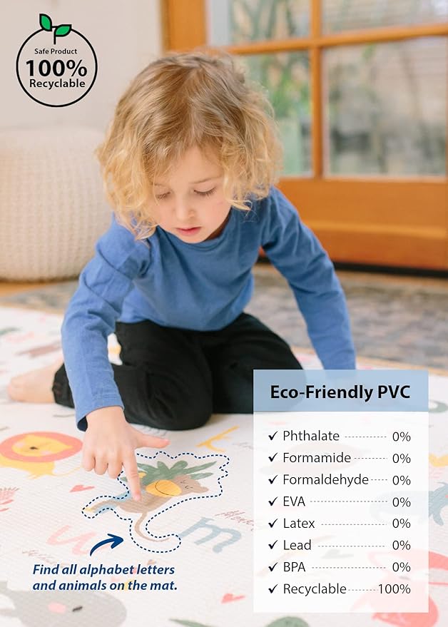 Baby Care Play Mat (Large, Moroccan - Beige) 82'' x 55'' Original One-Piece Reversible Rollable Waterproof Baby Mat, Floor Cushion for Babies 6-12 Months, Infants, Toddlers, and Kids