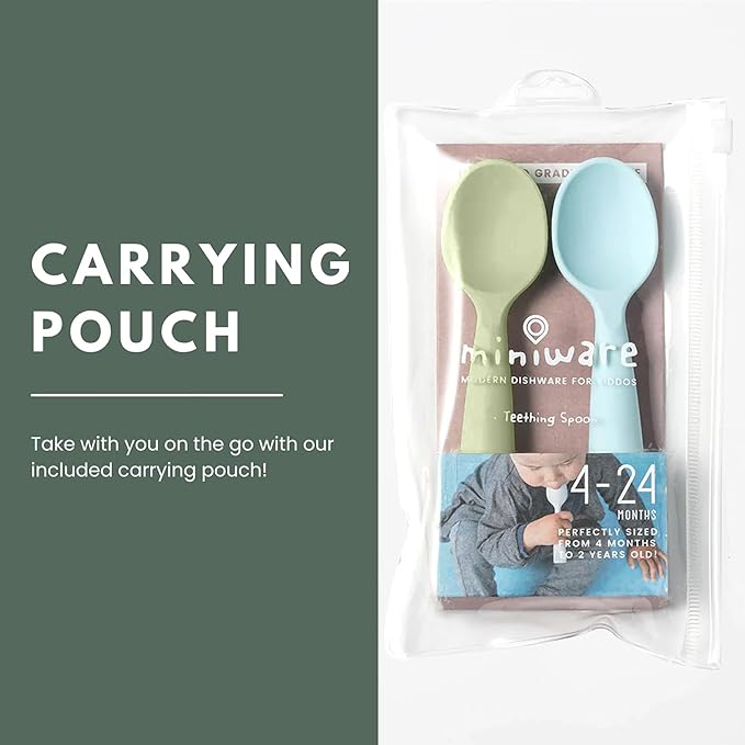 Miniware Silicone Baby Spoon for Training - BPA Free Baby Utensils - Baby Spoons Self Feeding 6 Months | 100% Food Grade Silicone - Modern & Dishwasher Safe Toddler Spoons (Aqua and Pistachio)