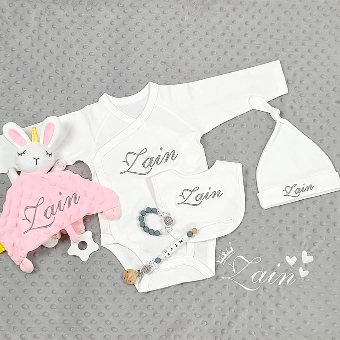 Personalized Baby Blanket, Custom Embroidered Blanket with Name, Newborn Baby Gifts, Customized Baby Nursery Bed Blankets, Soft Minky Fleece Crib Blankets for Toddlers, 27 * 35 inch-Grey