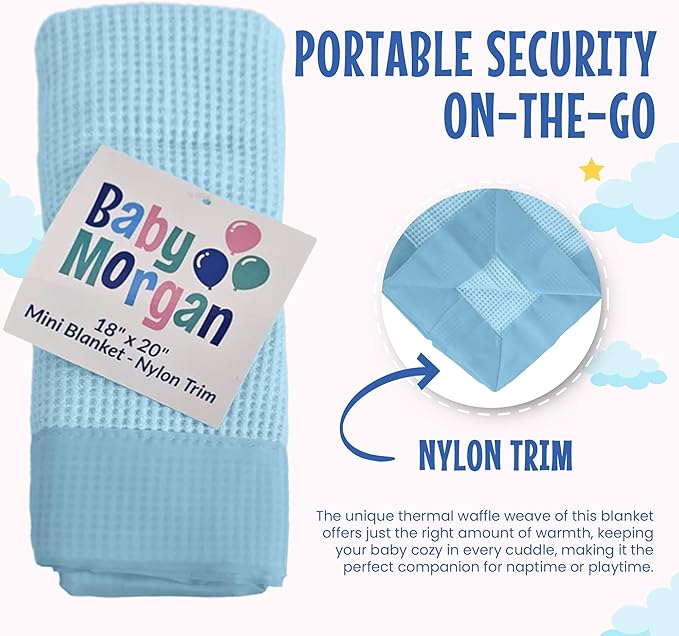 Thermal Waffle Knit Baby Blanket - Soft Breathable Mini Blanket for Newborns and Infants - Toddler Blankey for Strollers, Travel, Naptime, Nursery and More - 18" x 20" (Blue, Nylon Trim)
