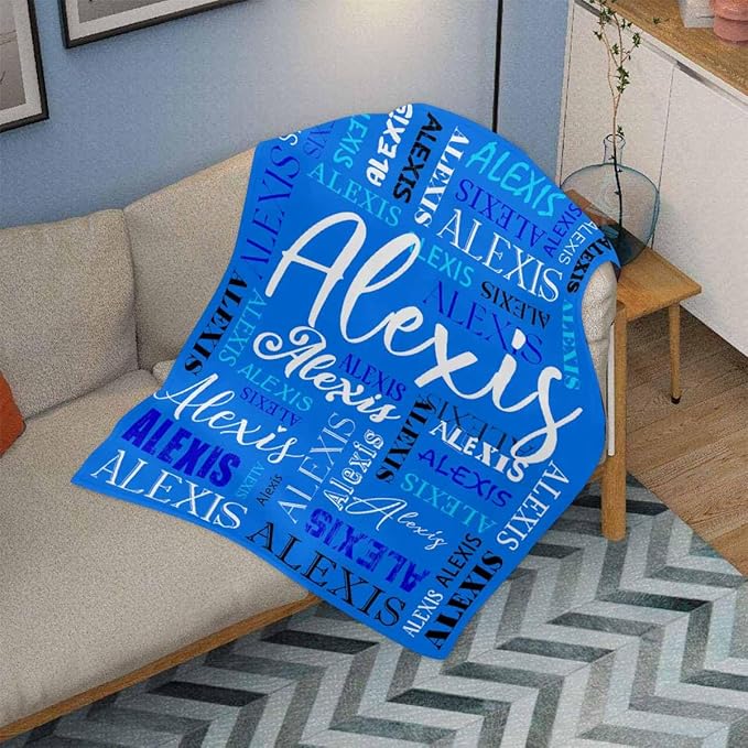 M YESCUSTOM Custom Name Blankets for Boys Girls, Personalized Baby Blankets for Kids Adult Toddler Customized Soft Throw Blanket Birthday Christmas Valentines Day Blue
