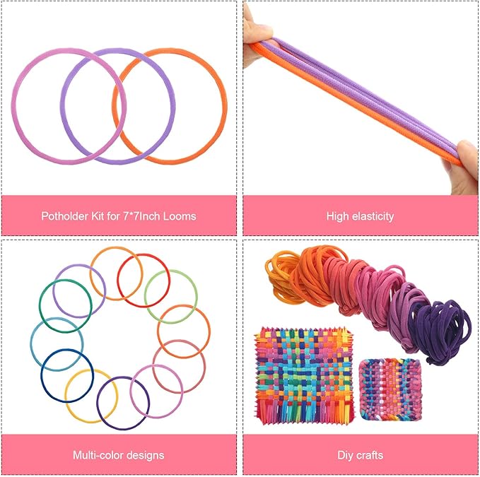 12 Colors Potholder Weaving Loom Loops Bulk Weaving Craft Loops with Multiple Colors for DIY Crafts Supplies Compatible with 7 Inch Weaving Loom(288 Pieces)