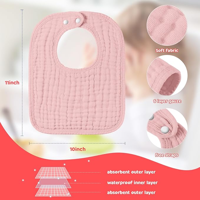 Tallew 8 Pack Baby Bibs and Muslin Burps for Baby Boy Girl Drooling and Teething 20" x 10" Burp Cloths Absorbent Rag Soft Cotton Bibs for Newborn Toddler Infant 0-24 Month Essentials(Macaron Color)